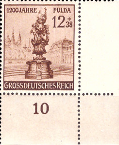 Briefmarken: Deutsches Reich 1944, Mi.Nr. 886 BE ur, Bogenecke unten rechts, Fulda, Postfrisch