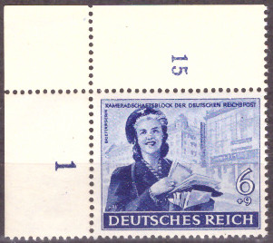 Briefmarken: Deutsches Reich 1944 Mi.Nr. 888 BE ol, Bogenecke oben links, Postkameradschaft III, Postfrisch