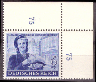 Briefmarken: Deutsches Reich 1944 Mi.Nr. 888 BE or, Bogenecke oben rechts, Postkameradschaft III, Postfrisch
