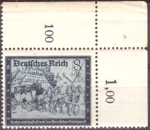 Briefmarken: Deutsches Reich 1944 Mi.Nr. 889 BE or, Bogenecke oben rechts, Postkameradschaft III, Postfrisch