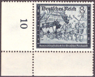 Briefmarken: Deutsches Reich 1944 Mi.Nr. 889 BE ul, Bogenecke unten links, Postkameradschaft III, Postfrisch