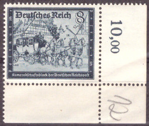 Briefmarken: Deutsches Reich 1944 Mi.Nr. 889 BE ur, Bogenecke unten rechts, Postkameradschaft III, Postfrisch