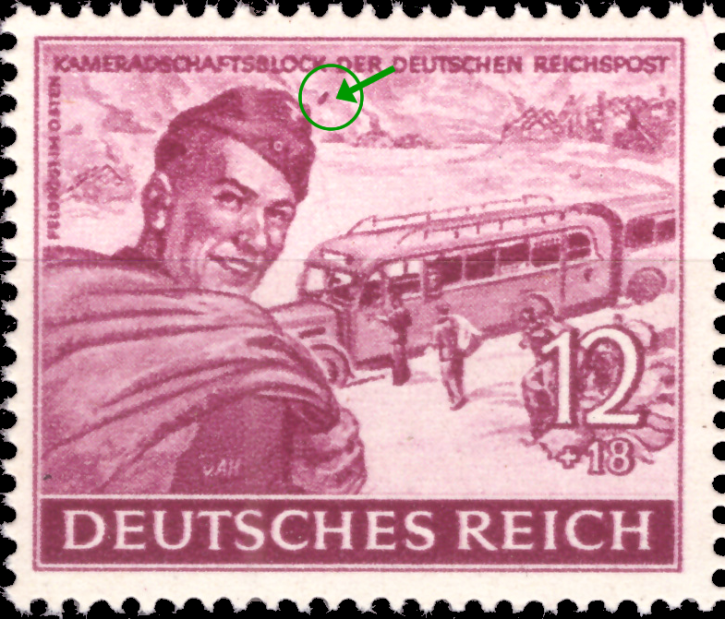 Briefmarken Deutsches Reich 1944, Mi.Nr. 890 III, Plattenfehler Feld 8, Punkt unter "K" von "...BLOCK", Postfrisch