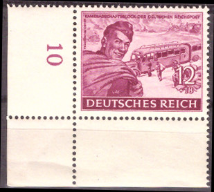 Briefmarken: Deutsches Reich 1944 Mi.Nr. 890 BE ul, Bogenecke unten links, Postkameradschaft III, Postfrisch