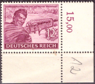Briefmarken: Deutsches Reich 1944 Mi.Nr. 890 BE ur, Bogenecke unten rechts, Postkameradschaft III, Postfrisch