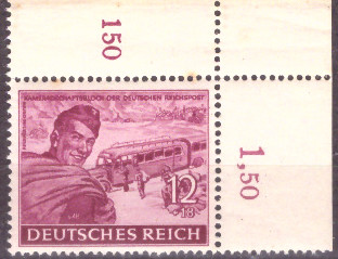 Briefmarken: Deutsches Reich 1944 Mi.Nr. 890 BE or, Bogenecke oben rechts, Postkameradschaft III, Postfrisch
