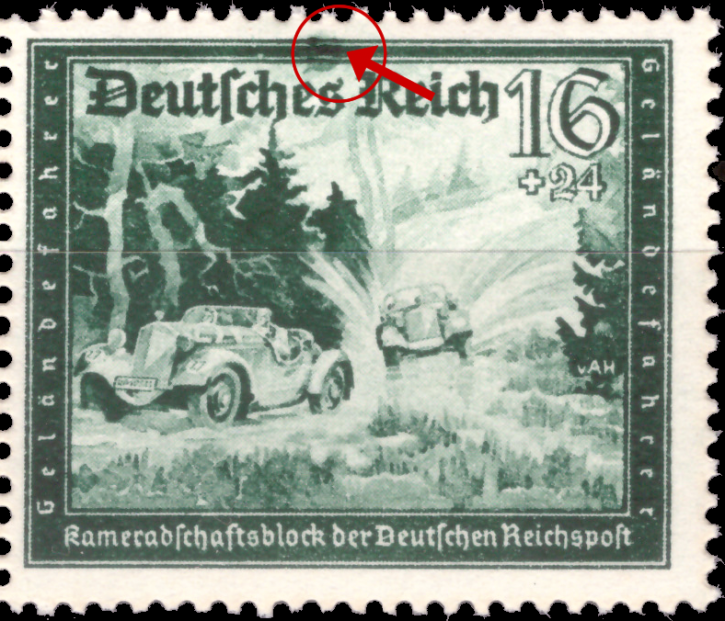 Briefmarken Deutsches Reich 1944, Mi.Nr. 891 II, Plattenfehler Feld 37, Dunkler Fleck im Rahmen über "es" von "Deutsches", Postfrisch
