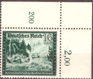 Briefmarken: Deutsches Reich 1944 Mi.Nr. 891 BE or, Bogenecke oben rechts, Postkameradschaft III, Postfrisch