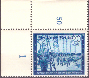 Briefmarken: Deutsches Reich 1944 Mi.Nr. 892 BE ol, Bogenecke oben links, Postkameradschaft III, Postfrisch