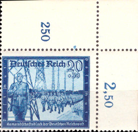 Briefmarken: Deutsches Reich 1944 Mi.Nr. 892 BE or, Bogenecke oben rechts, Postkameradschaft III, Postfrisch