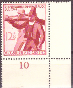 Briefmarken: Deutsches Reich 1944 Mi.Nr. 898 BE ur, Bogenecke unten rechts, Tiroler Landesschießen, Postfrisch