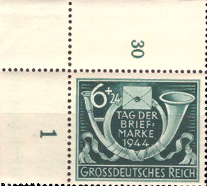 Briefmarken: Deutsches Reich 1944, Mi.Nr. 904 BE ol, Bogenecke oben links, Tag der Briefmarke, Postfrisch