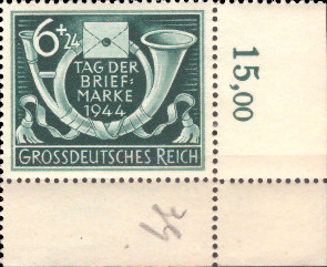 Briefmarken: Deutsches Reich 1944, Mi.Nr. 904 BE ur, Bogenecke unten rechts, Tag der Briefmarke, Postfrisch