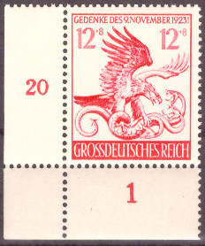 Briefmarken: Deutsches Reich 1944 Mi.Nr. 905 BE ul, Bogenecke unten links, Feldherrenhalle, Postfrisch