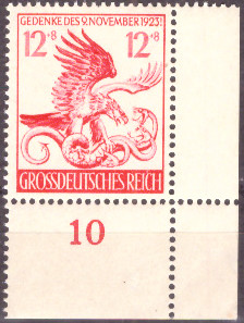Briefmarken: Deutsches Reich 1944 Mi.Nr. 905 BE ur, Bogenecke unten rechts, Feldherrenhalle, Postfrisch