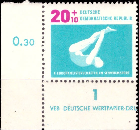 Briefmarken: DDR 1962, Mi.Nr. 909 DV (Druckvermerk), Schwimm-EM Leipzig - Postfrisch