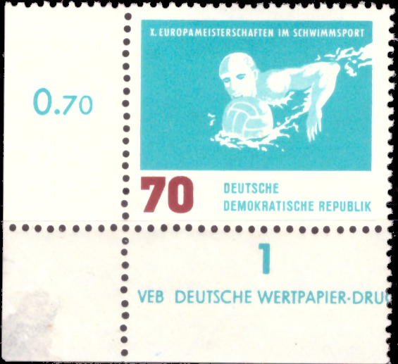 Briefmarken: DDR 1962, Mi.Nr. 912 DV (Druckvermerk), Schwimm-EM Leipzig - Postfrisch