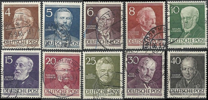 Briefmarken Berlin Mi.Nr. 91-100, Männer aus der Geschichte Berlins (I). Gestempelt