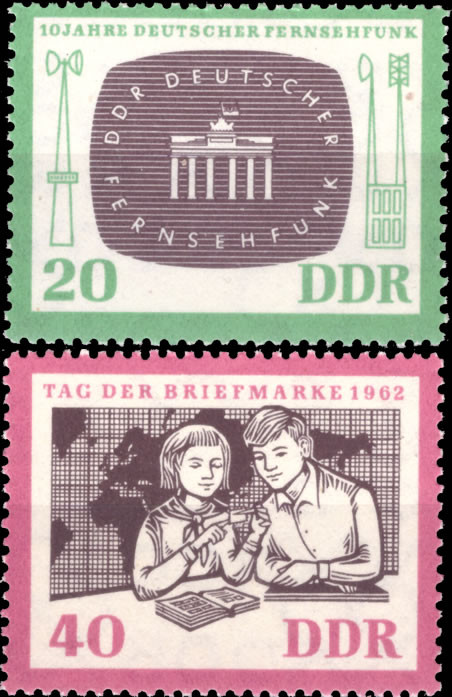 Briefmarken: DDR 1962, 923-924, 10 Jahre Deutscher Fernsehfunk (DFF); Tag der Briefmarke., Postfrisch