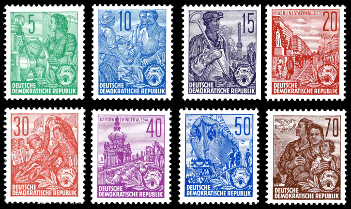 Briefmarken DDR 1959, Mi.Nr. 577B-580B, 582B-585B, Dauerserie Fünfjahresplan VI (Gezähnt 14), Postfrisch