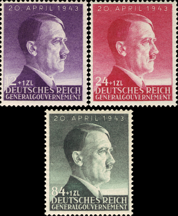 Briefmarken Generalgouvernement 1943, Mi.Nr. 101-103, Geburtstag. Postfrisch
