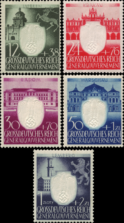 Briefmarken Generalgouvernement 1943, Mi.Nr. 105-109, 3 Jahre Generalgouvernement. Postfrisch