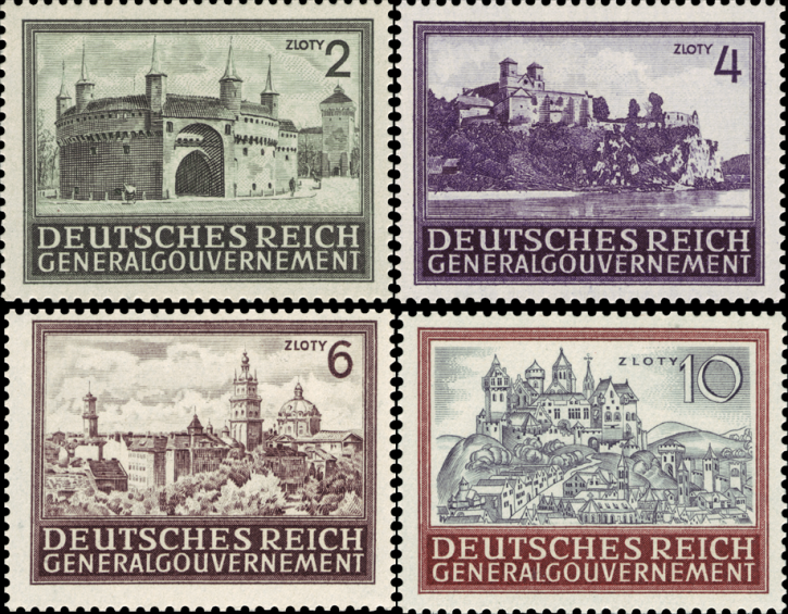 Briefmarken Generalgouvernement 1943, Mi.Nr. 113-116, Freimarken: Bauwerke. Postfrisch