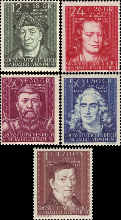 Briefmarken Generalgouvernement 1944, Mi.Nr. 120-124, Kulturträger (II). Postfrisch