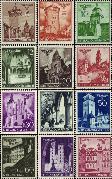 Briefmarken Generalgouvernement 1940, Mi.Nr. 40-51, Freimarken: Bauwerke., Postfrisch