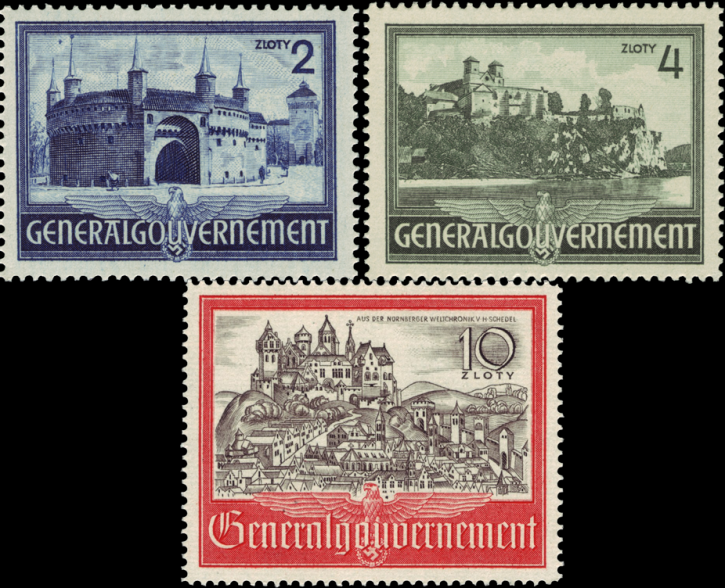 Briefmarken Generalgouvernement 1941, Mi.Nr. 63-65, Bauwerke. Postfrisch