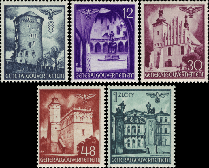 Briefmarken Generalgouvernement 1941, Mi.Nr. 66-70, Freimarken: Bauwerke. Postfrisch