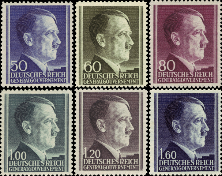 Briefmarken Generalgouvernement 1942, Mi.Nr. 83A-88A, Freimarken. Postfrisch