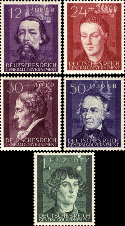 Briefmarken Generalgouvernement 1942, Mi.Nr. 96-100, Kulturträger (I). Postfrisch