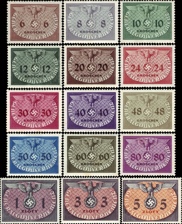 Dienstmarken Generalgouvernement 1940, Mi.Nr. D1-D15, Hoheitszeichen, Großformat. Postfrisch