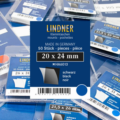 Lindner Klemmtaschen-Zuschnitte, 20 x 24 mm, schwarz, 50 Stück