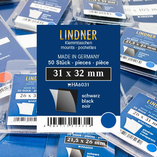 Lindner Klemmtaschen-Zuschnitte, 31 x 32 mm, schwarz, 50 Stück