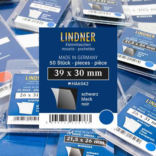 Lindner Klemmtaschen-Zuschnitte, 39 x 30 mm, schwarz, 50 Stück