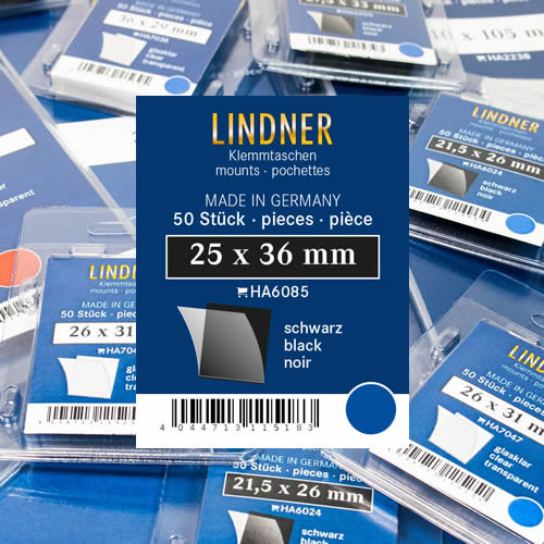 Lindner Klemmtaschen-Zuschnitte, 25 x 36 mm, schwarz, 50 Stück