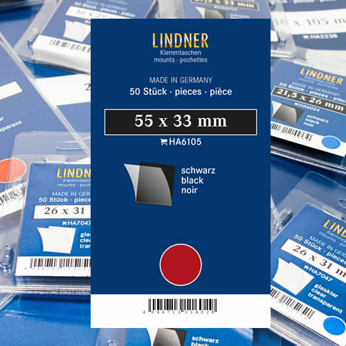 Lindner Klemmtaschen-Zuschnitte, 55 x 33 mm*, schwarz, 50 Stück