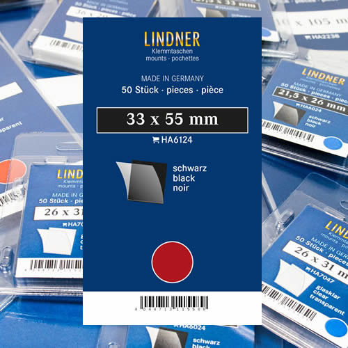 Lindner Klemmtaschen-Zuschnitte, 33 x 55 mm*, schwarz, 50 Stück