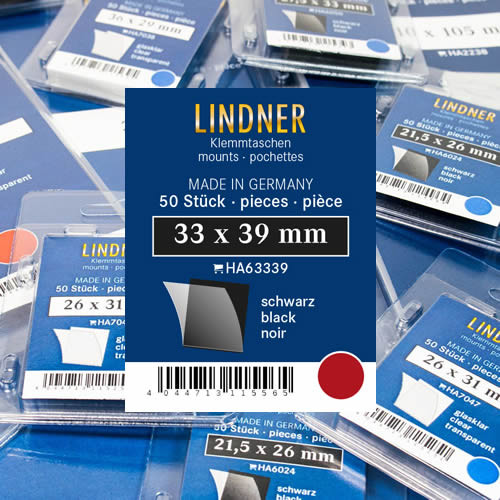 Lindner Klemmtaschen-Zuschnitte, 33 x 39 mm, schwarz, 50 Stück