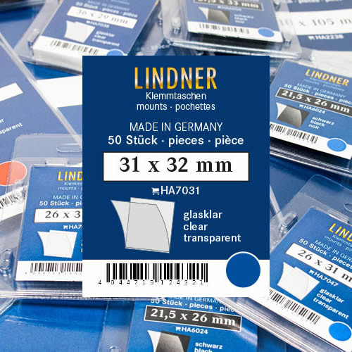 Lindner Klemmtaschen-Zuschnitte, 31 x 32 mm, glasklar, 50 Stück