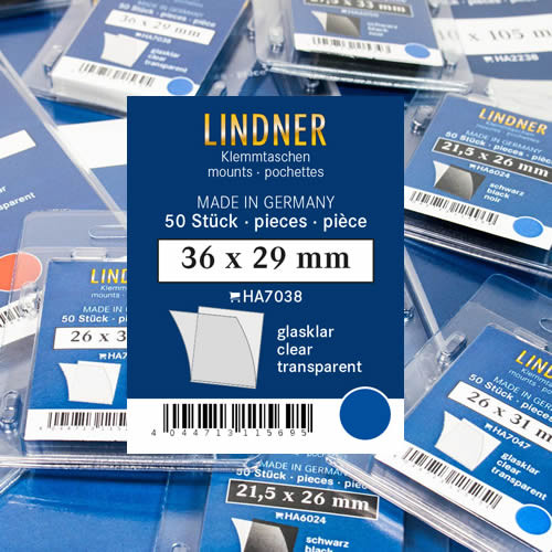 Lindner Klemmtaschen-Zuschnitte 36 x 29 mm, glasklar, 50 Stück