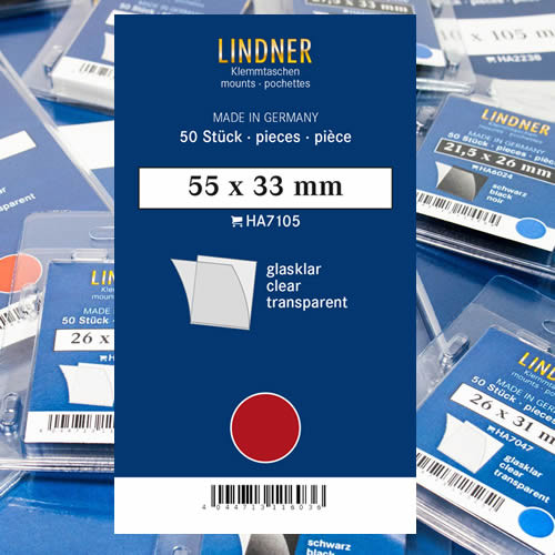 Lindner Klemmtaschen-Zuschnitte, 55 x 33 mm*, glasklar, 50 Stück