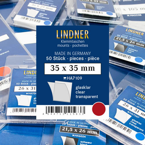Lindner Klemmtaschen-Zuschnitte, 35 x 35 mm*, glasklar, 50 Stück