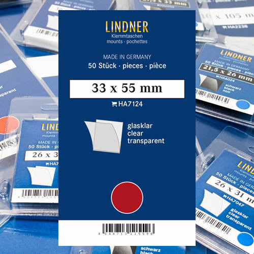 Lindner Klemmtaschen-Zuschnitte, 33 x 55 mm*, glasklar, 50 Stück
