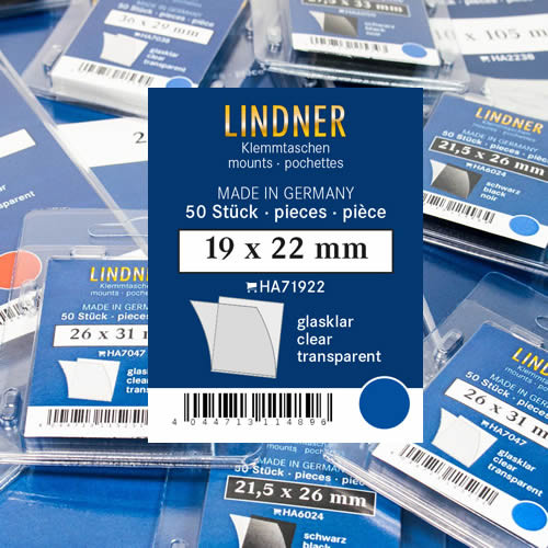 Lindner Klemmtaschen-Zuschnitte, 19 x 22 mm, glasklar, 50 Stück
