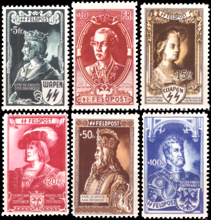 Briefmarken Deutsche Besetzung Belgien, Flämische Legion 1943, Mi.Nr. IX-XIV, Kaiserbildnisse, Postfrisch