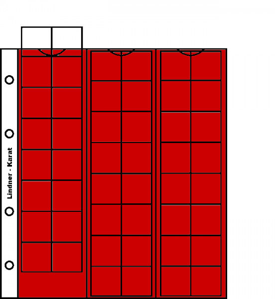 Lindner karat-Münzblätter 48 Münzen bis 22 mm Ø, inkl. Zwischenblatt rot, 5er- Packung