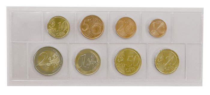 LINDNER Folienhüllen aus glasklarer Hart-PVC-Folie für einen Euro-Kursmünzensatz, 67 x 170 mm, 100er-Packung